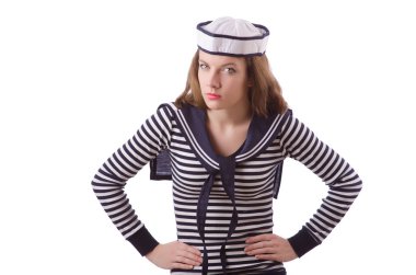 Genç kadın denizci üzerinde beyaz izole