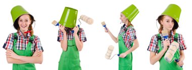 Beyaz tenli komik kadın ressam.