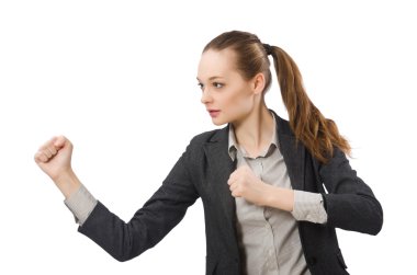 İzole üzerinde beyaz mücadele güzel Ofis Müdürü