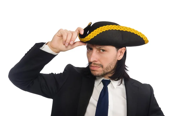 Jonge zakenman draagt tricorn geïsoleerd op wit — Stockfoto