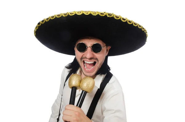 Divertido mexicano con maracas aisladas en blanco —  Fotos de Stock