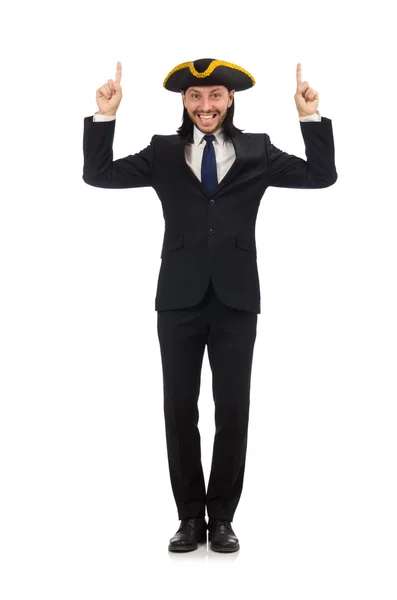 Young businessman wearing tricorn isolated on white — Stock Photo, Image