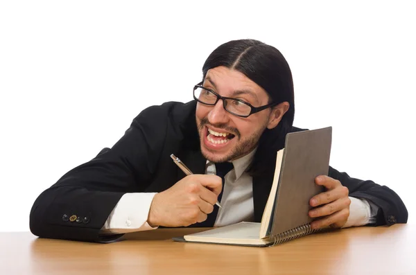 Empresario escribiendo en el cuaderno aislado en blanco —  Fotos de Stock