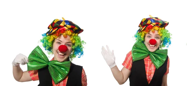 Clown femminile isolato su bianco — Foto Stock