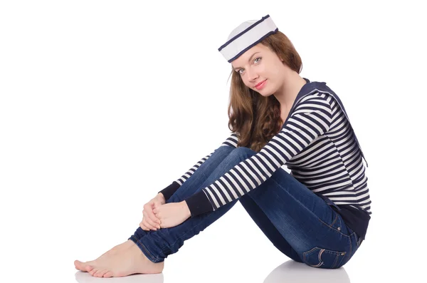 Young woman sailor isolated on white — Stock Photo, Image