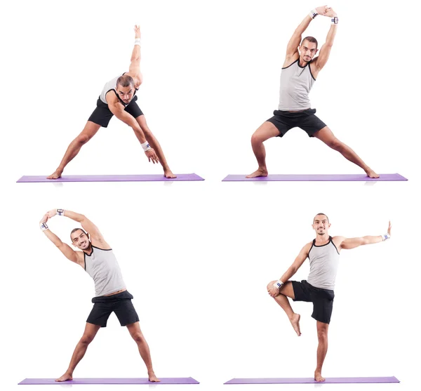 Man doing exercises on white — Stock Photo, Image