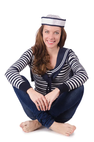 Young woman sailor isolated on white — Stock Photo, Image