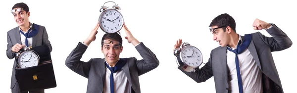 Homme avec horloge isolé sur blanc — Photo