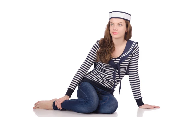 Young woman sailor isolated on white — Stock Photo, Image