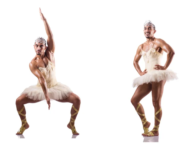 Uomo in tutù balletto isolato su bianco — Foto Stock