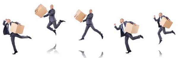 Collage of photos with man and boxes — Stock Photo, Image