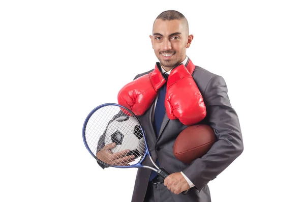 Homem com equipamento desportivo isolado no branco — Fotografia de Stock