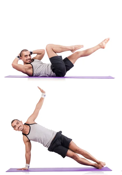 Man doing exercises on white — Stock Photo, Image