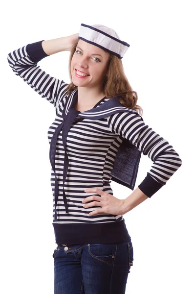 Genç kadın denizci üzerinde beyaz izole