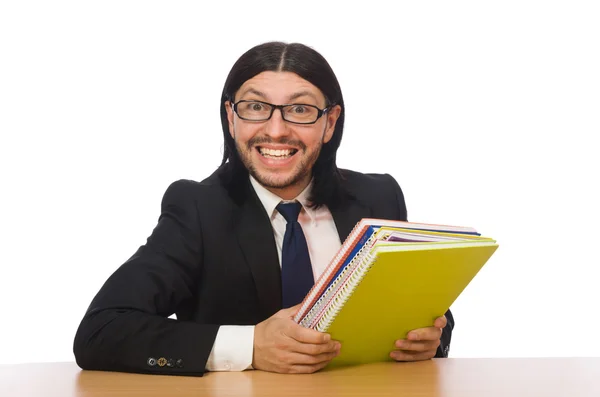 Businessman holding notebooks isolated on white — Stock Photo, Image