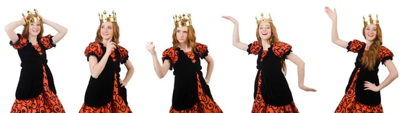 Mujer divertida reina con corona en blanco —  Fotos de Stock