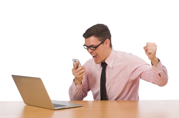 Jonge zakenman geïsoleerd op de witte — Stockfoto