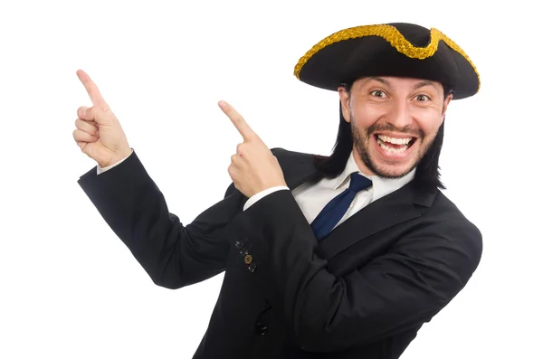 Jonge zakenman draagt tricorn geïsoleerd op wit — Stockfoto