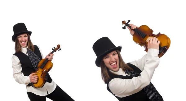 Mujer violinista aislada en blanco —  Fotos de Stock