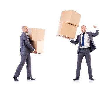 İnsan ve kutularla fotoğraf kolajı