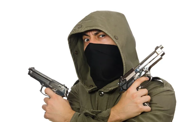 Masked man in criminal concept on white — Stock Photo, Image