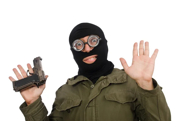 Funny man wearing balaclava isolated on white — Stock Photo, Image