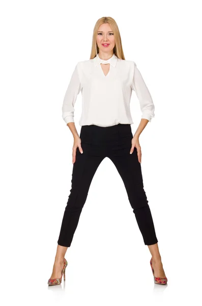 Kobieta ubrana oficjalnym stylu casual na białym tle — Zdjęcie stockowe