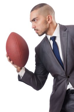 Man with american football ball isolated on white clipart