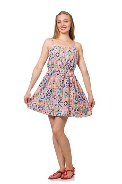 Yazlık beyaz elbiseli sarışın beyaz tenli kız.