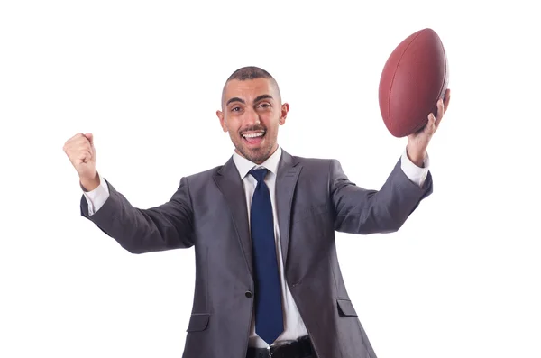 Homem com bola de futebol americano isolado em branco — Fotografia de Stock