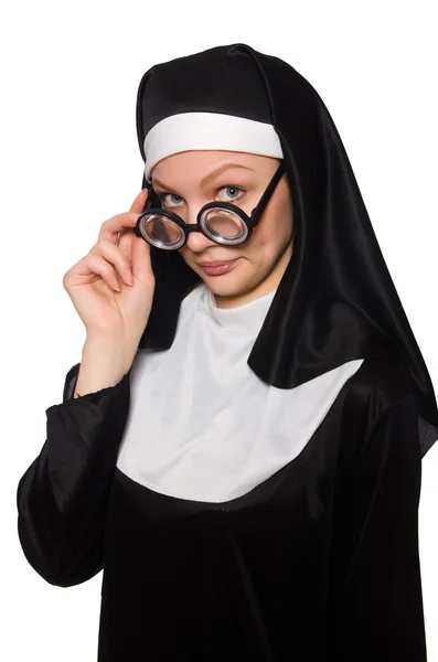 Монахиня на белом фоне — стоковое фото
