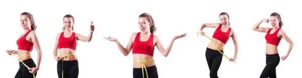 Chica joven con centímetro en concepto de dieta — Foto de Stock