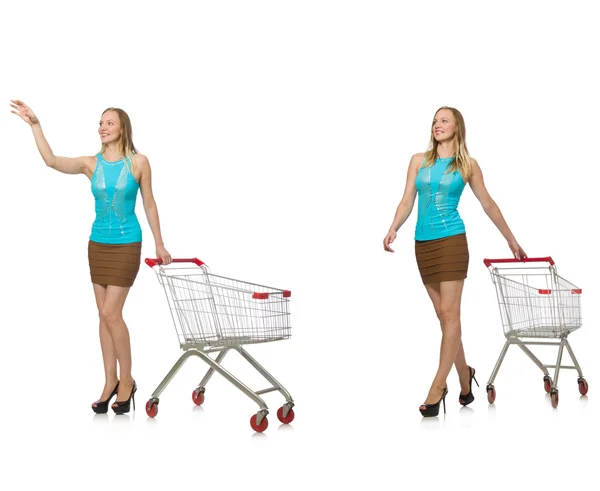 Composite photo of woman with shopping basket — Stock Photo, Image