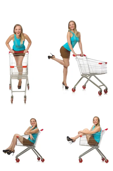 Composite photo of woman with shopping basket — Stock Photo, Image