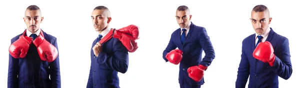 Hombre de negocios guapo con guantes de boxeo —  Fotos de Stock