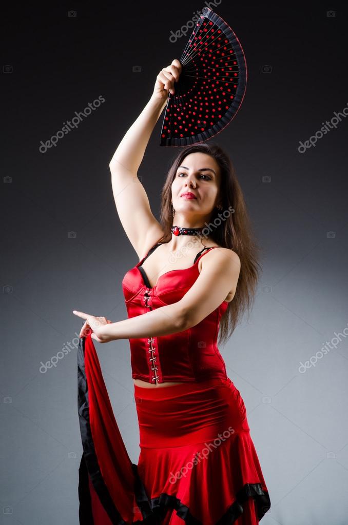 Woman with fan dancing dances — Stock Photo © Elnur_ 104757972