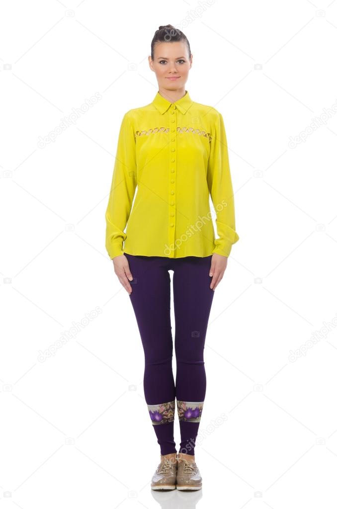 purple and yellow blouse