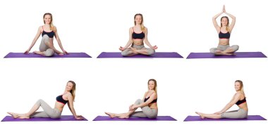 Beyaz üzerinde egzersiz yapan genç bir kadın.