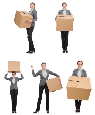 Beyaz kutuları olan kadının birleşik görüntüsü