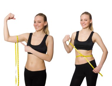 Diyet konseptinde santimetre olan genç bir kız.