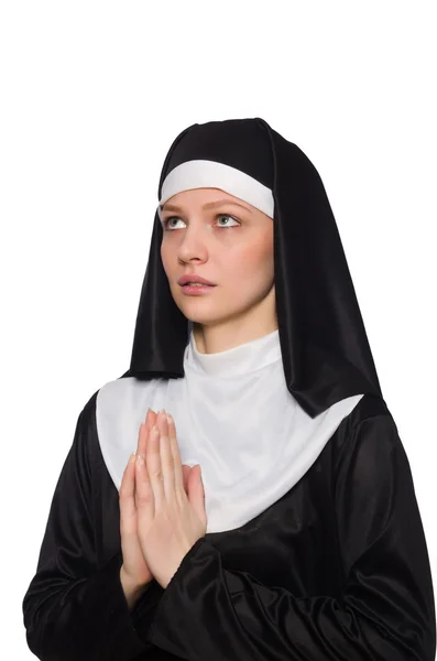 Монахиня на белом фоне — стоковое фото