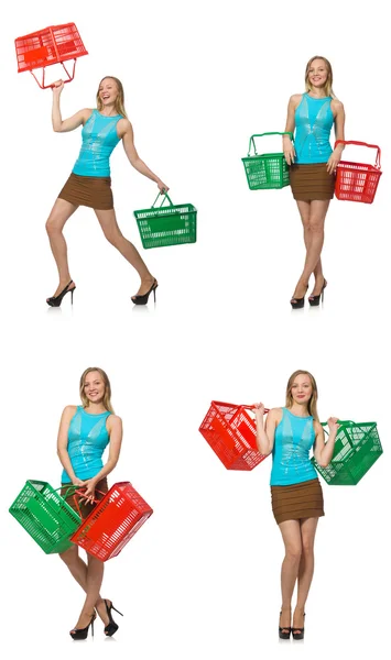 Composite photo of woman with shopping basket — Stock Photo, Image