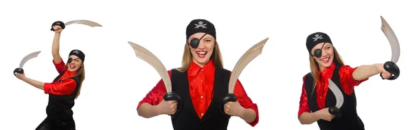 Woman pirate in various concepts on white — Stock Photo, Image