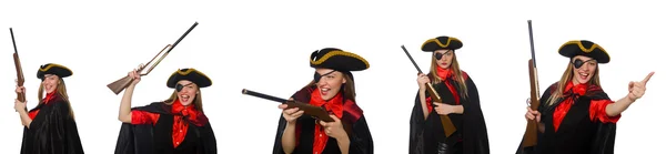 Donna pirata in vari concetti su bianco — Foto Stock
