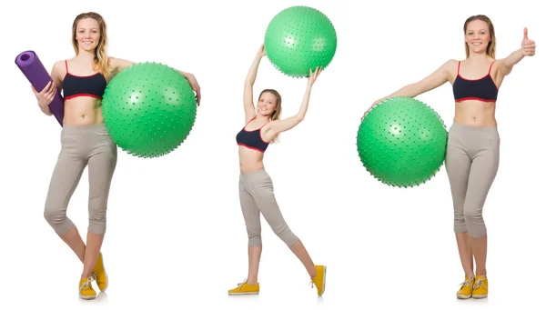 Set of photos with model and swiss ball — Stock Photo, Image