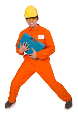 Beyaz tulumlu adam izole edilmiş.