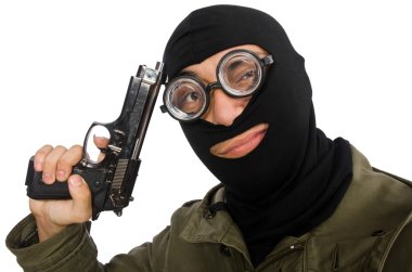 Komik adam beyaz izole yün giyen