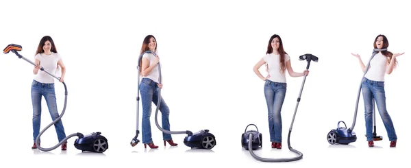 Kolaż kobiety sprzątającej odkurzaczem — Zdjęcie stockowe