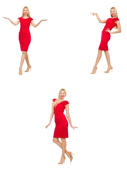 Woman in red dress isolated on white — Stock Photo, Image