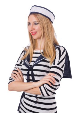 Genç kadın denizci üzerinde beyaz izole